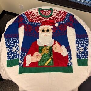 Festive Santa with pocket for beer can-Crewneck Sweater Red, Blue, Green size s